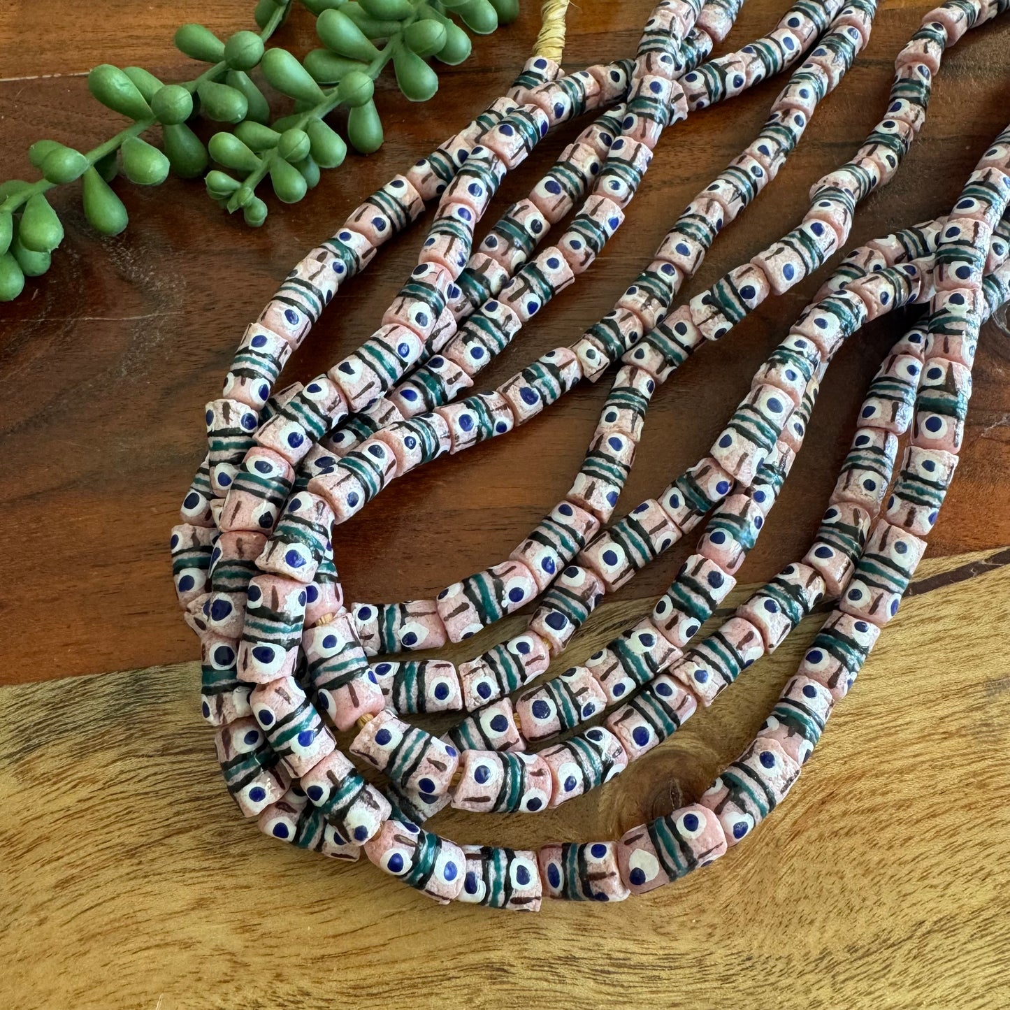 Pink African Glass Krobo Bead Strand