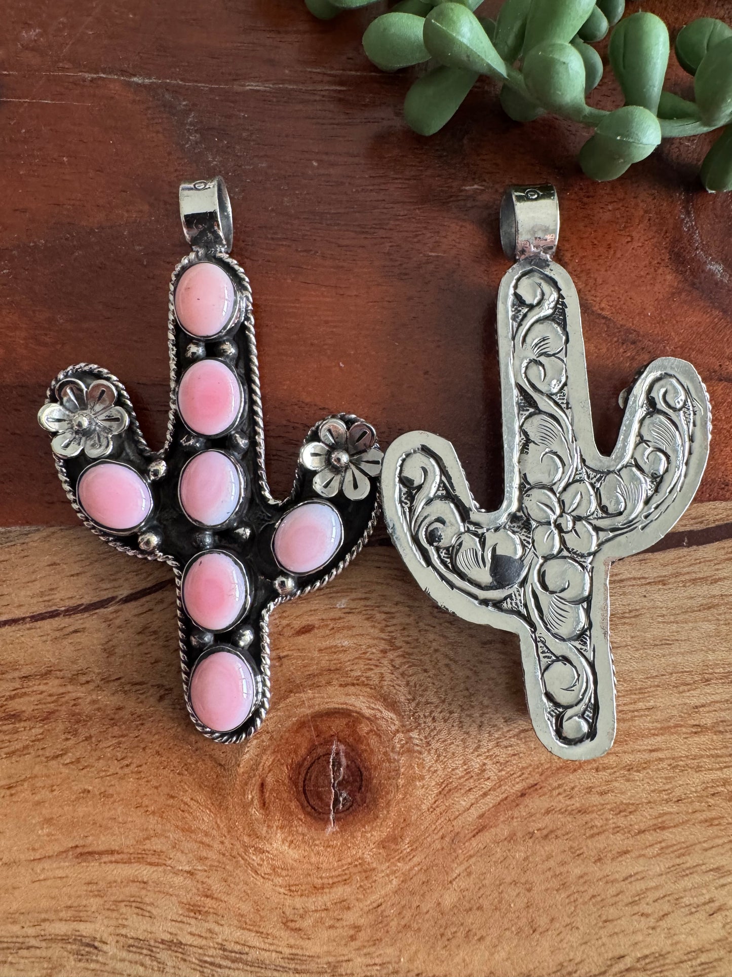 Pink Conch Shell Saguaro Cactus Pendant