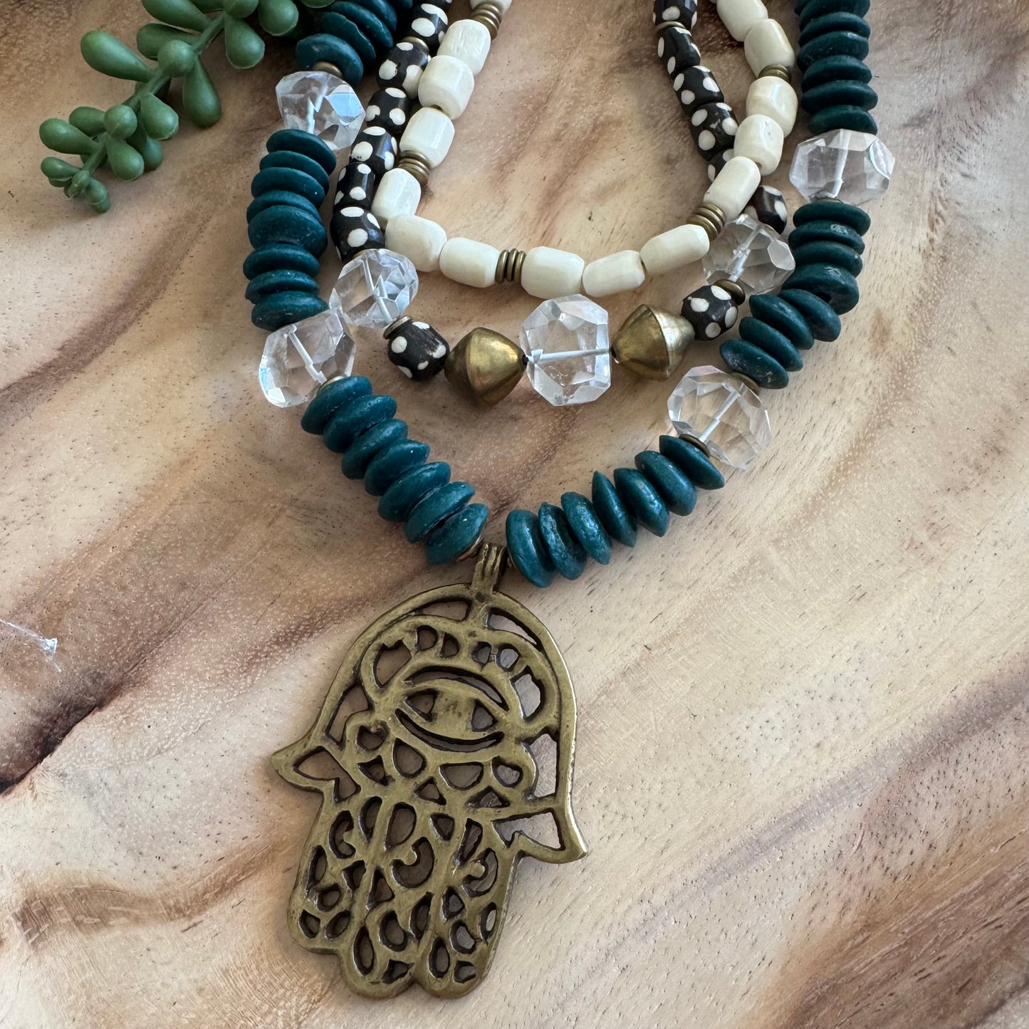 African Brass Hamsa Pendant 51x70mm AFB14