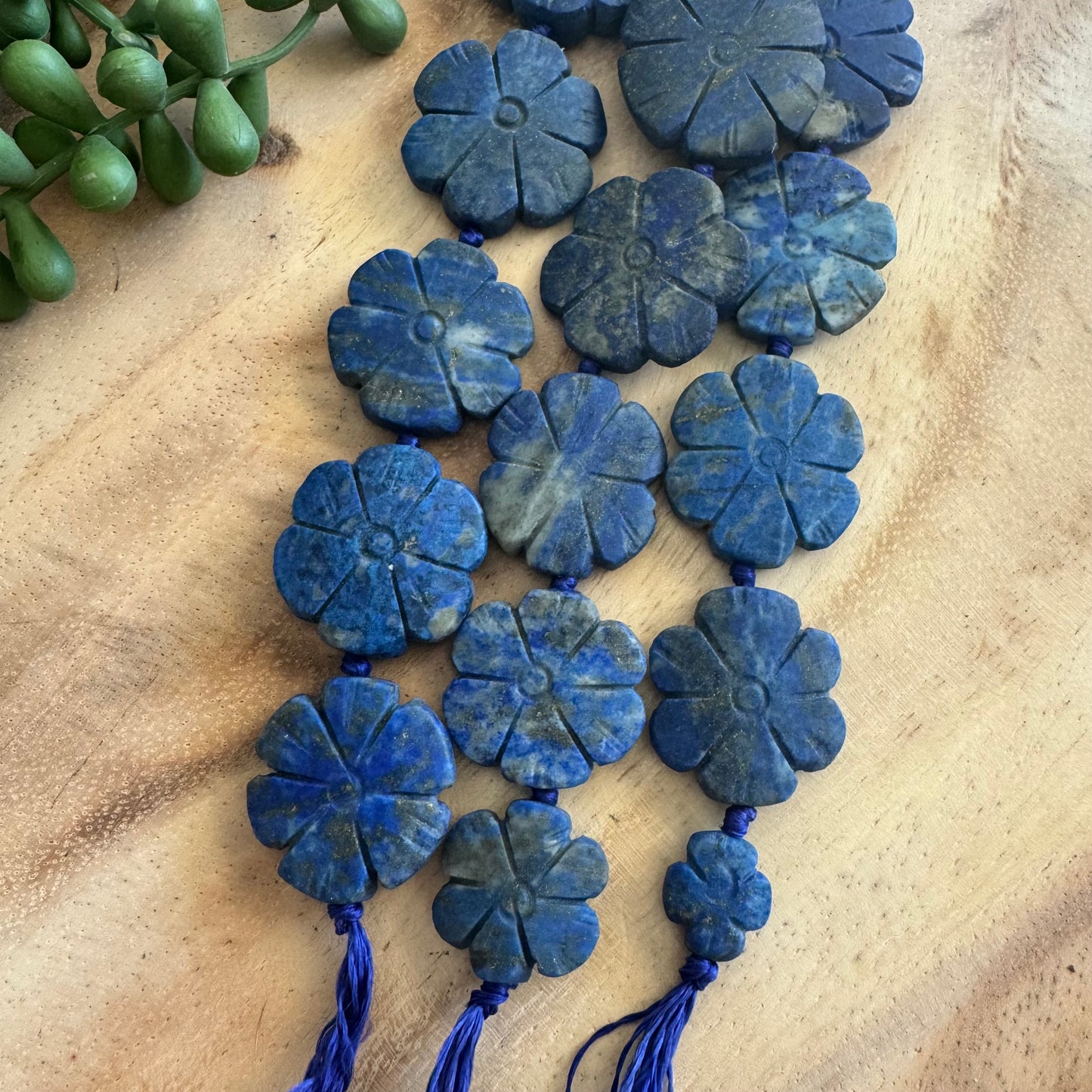 Lapis Lazuli Carved Flower Gemstone Bead Strand 12-35mm LAP01