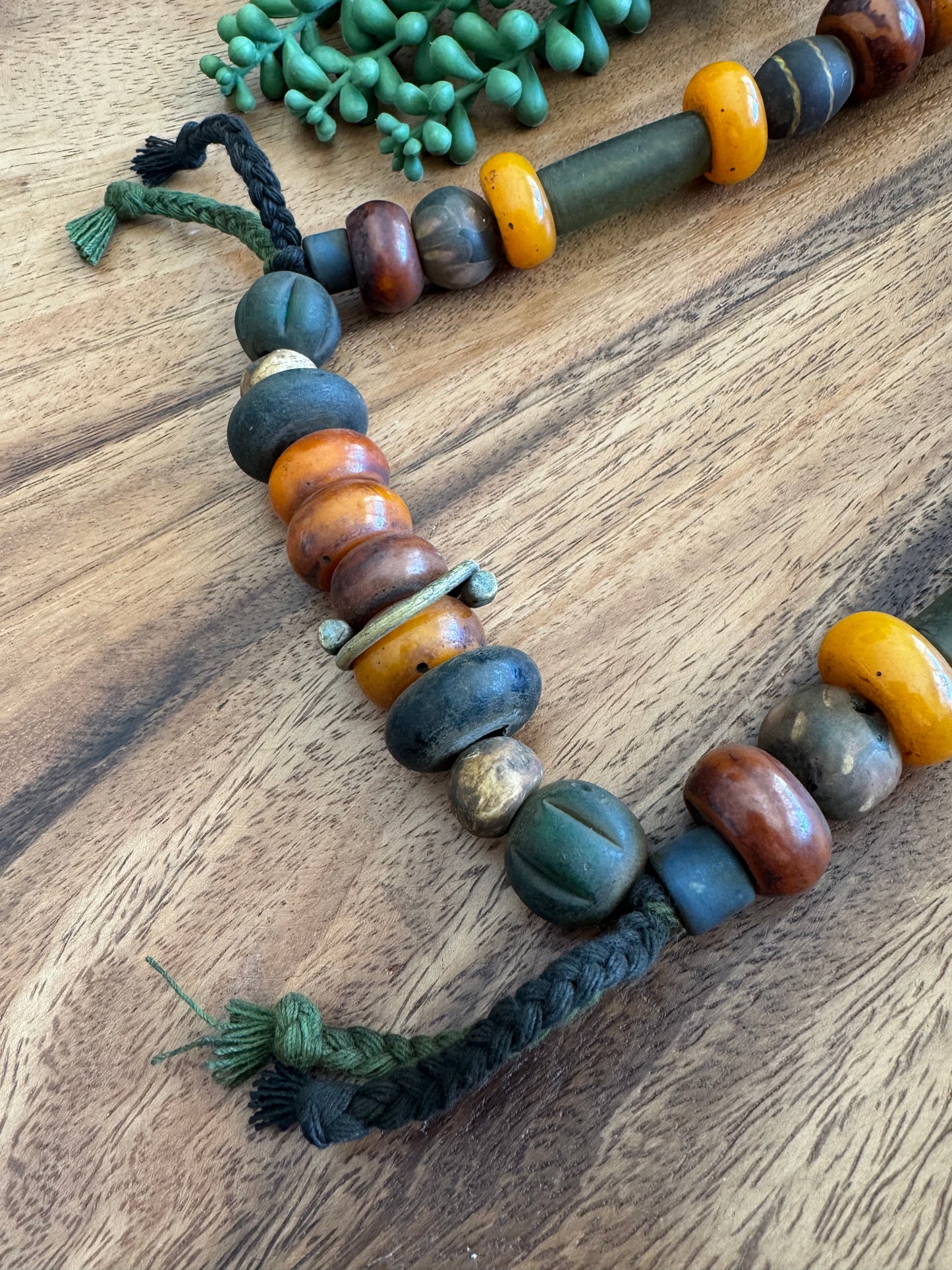 Tibetan Bead Strand – Old Glass, Resin, Bone & Metal Snake Coil