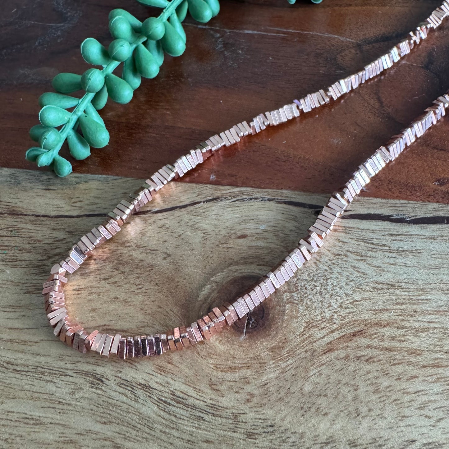 Triangle Copper Plated Brass Bead Spacers 1.4mm x 4.7mm | 24 Inch Strand