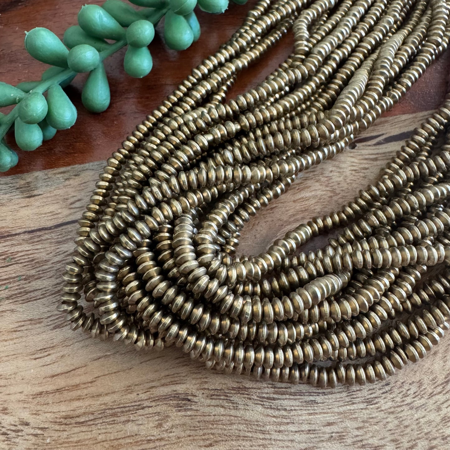 Brass Flying Saucer Spacer Beads – 4mm, 24 Inch Strand