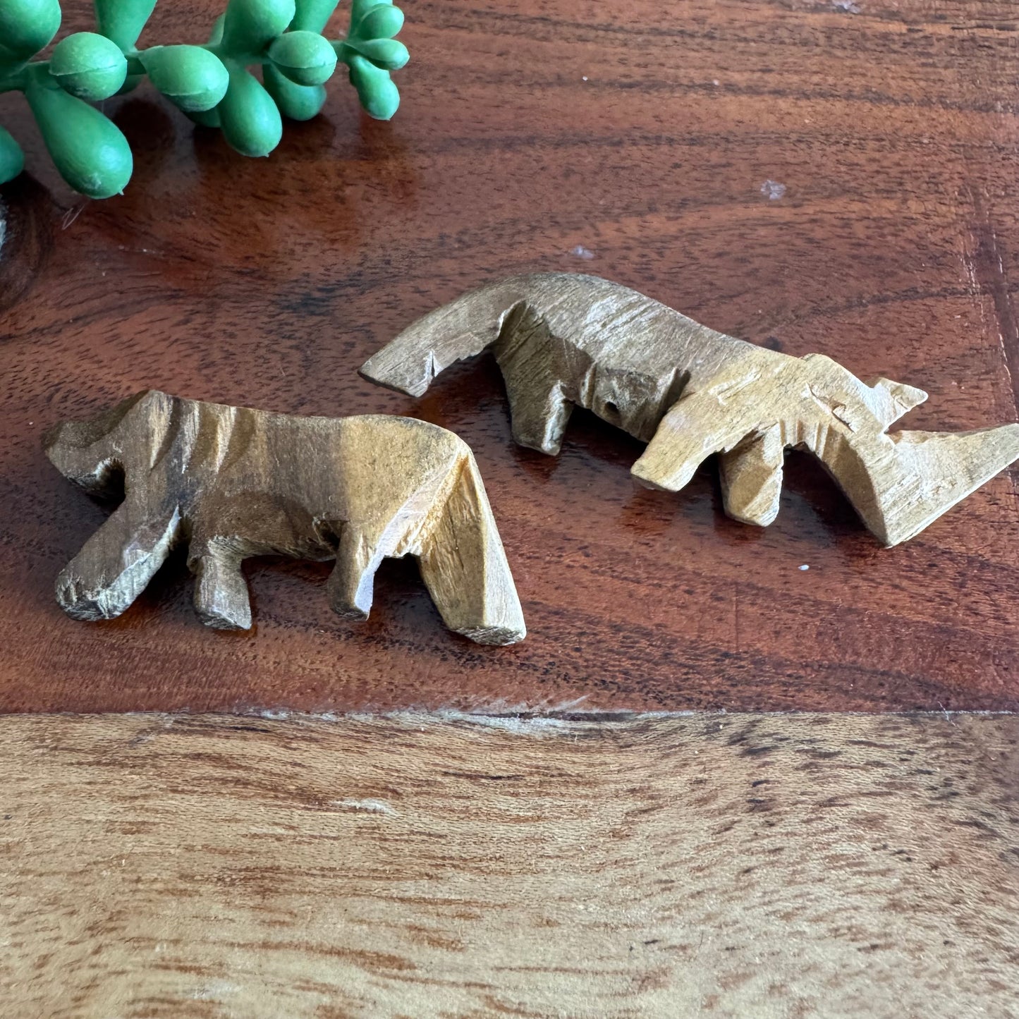 Pair of Vintage Carved African Animal Beads – Rustic, Unpainted, and Primitive in Style