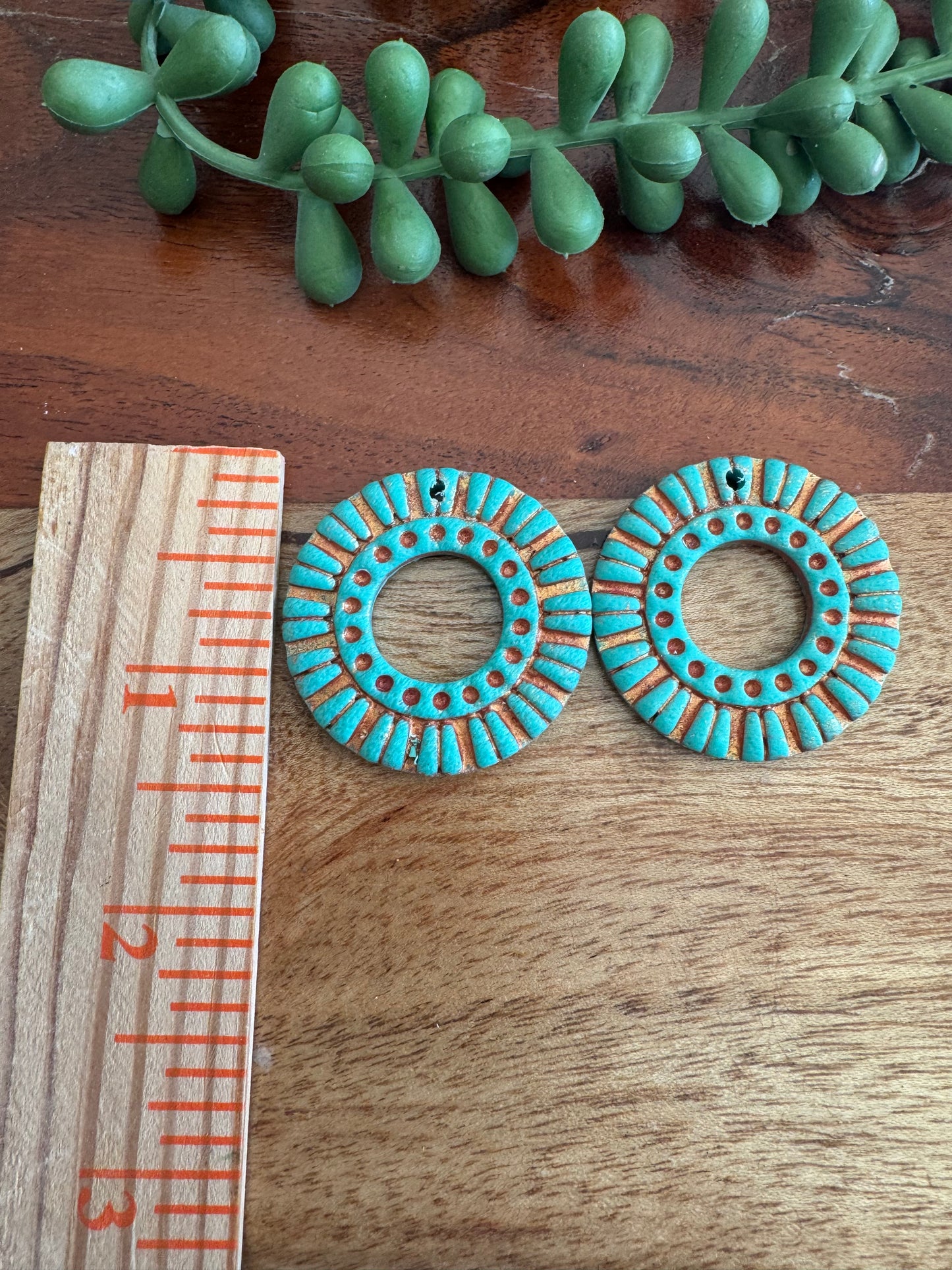 Copper Wash Turquoise Circle Pair