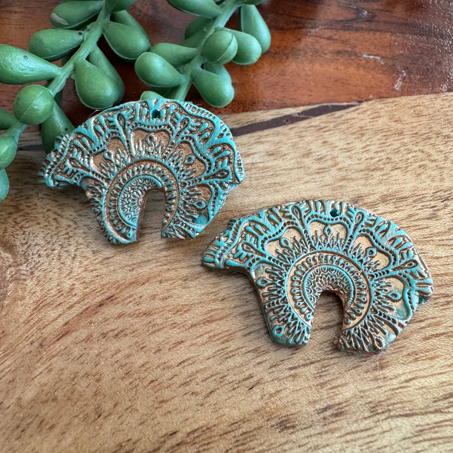 Zuni Bear Mandala Charm Pair
