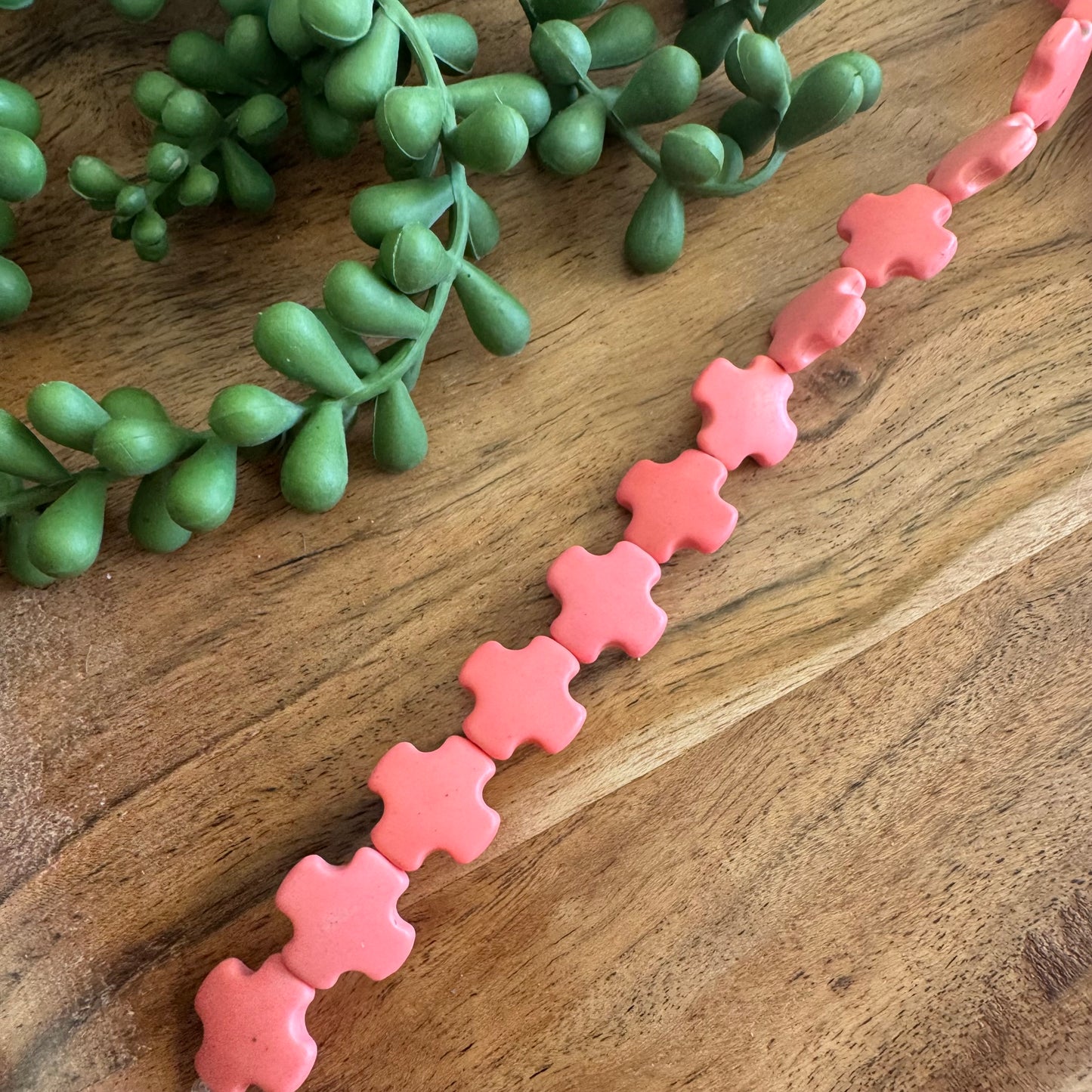 Dyed Magnesite Bright Coral Pink Crosses