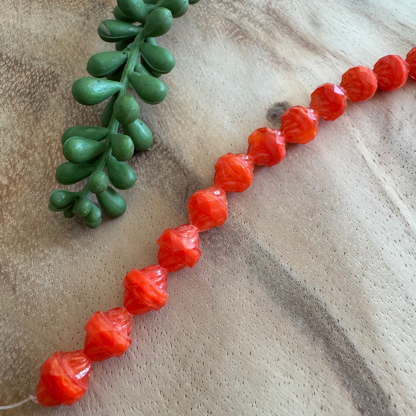 Orange Vintage Czech Glass Table Cut Turbine Beads – 11x16 mm – 6 Inch Strand CZ02