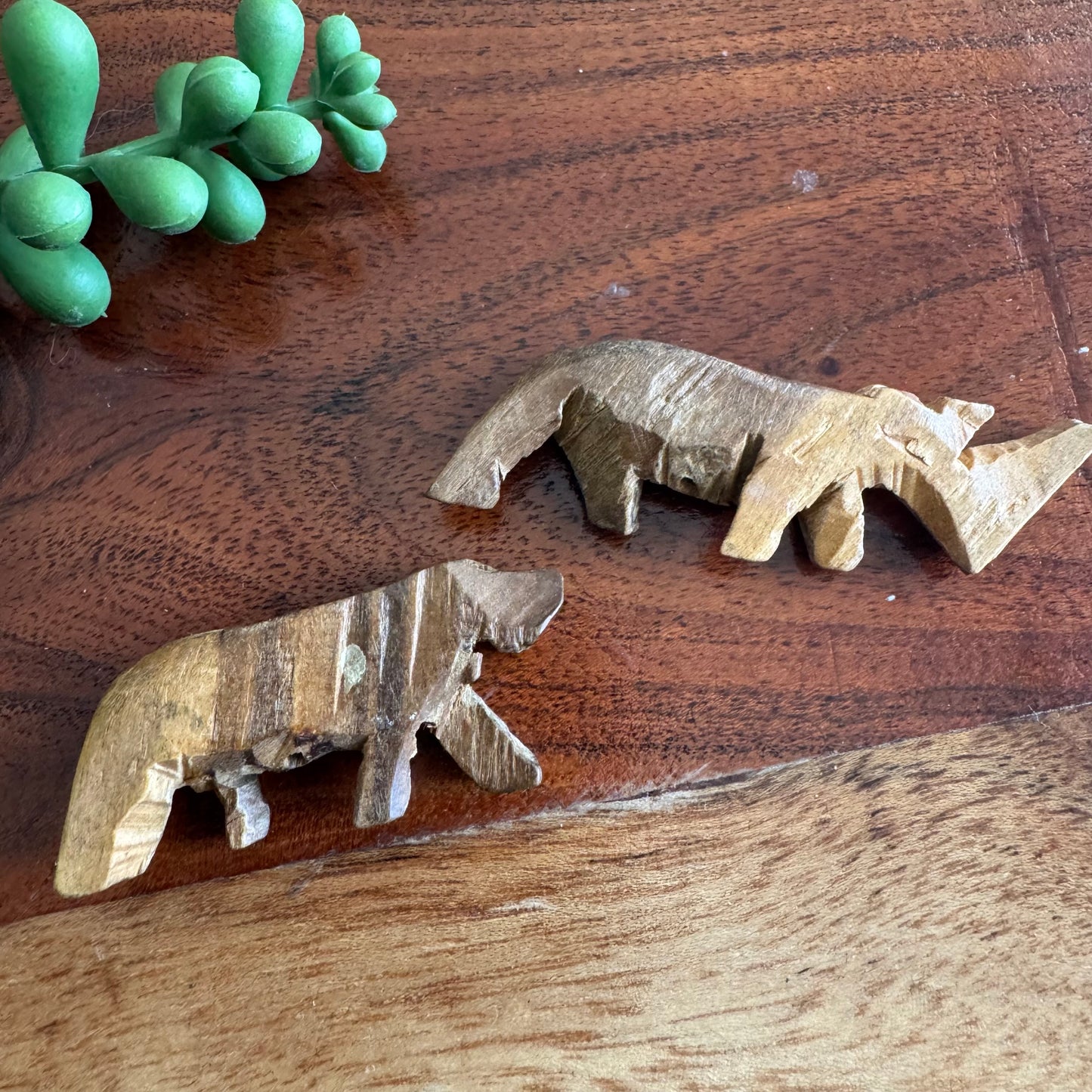 Pair of Vintage Carved African Animal Beads – Rustic, Unpainted, and Primitive in Style