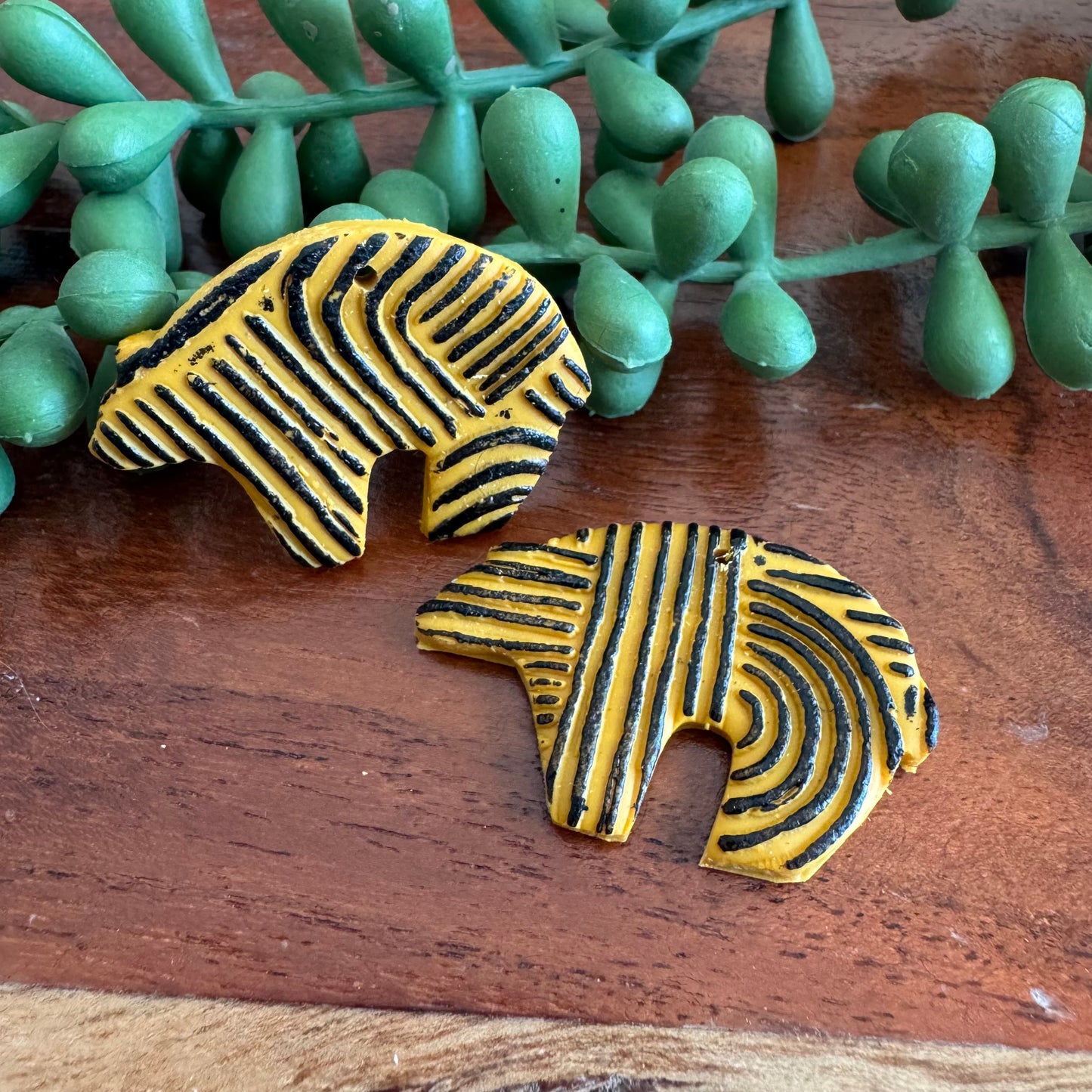 Mustard Mud Cloth Zuni Bear Charm Pair