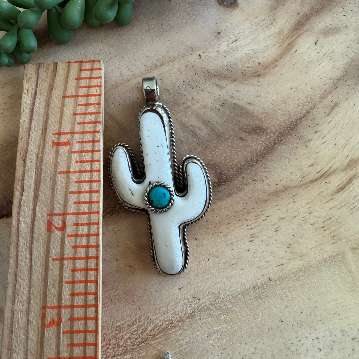 Saguaro Cactus Bone and Turquoise Pendant SWP19