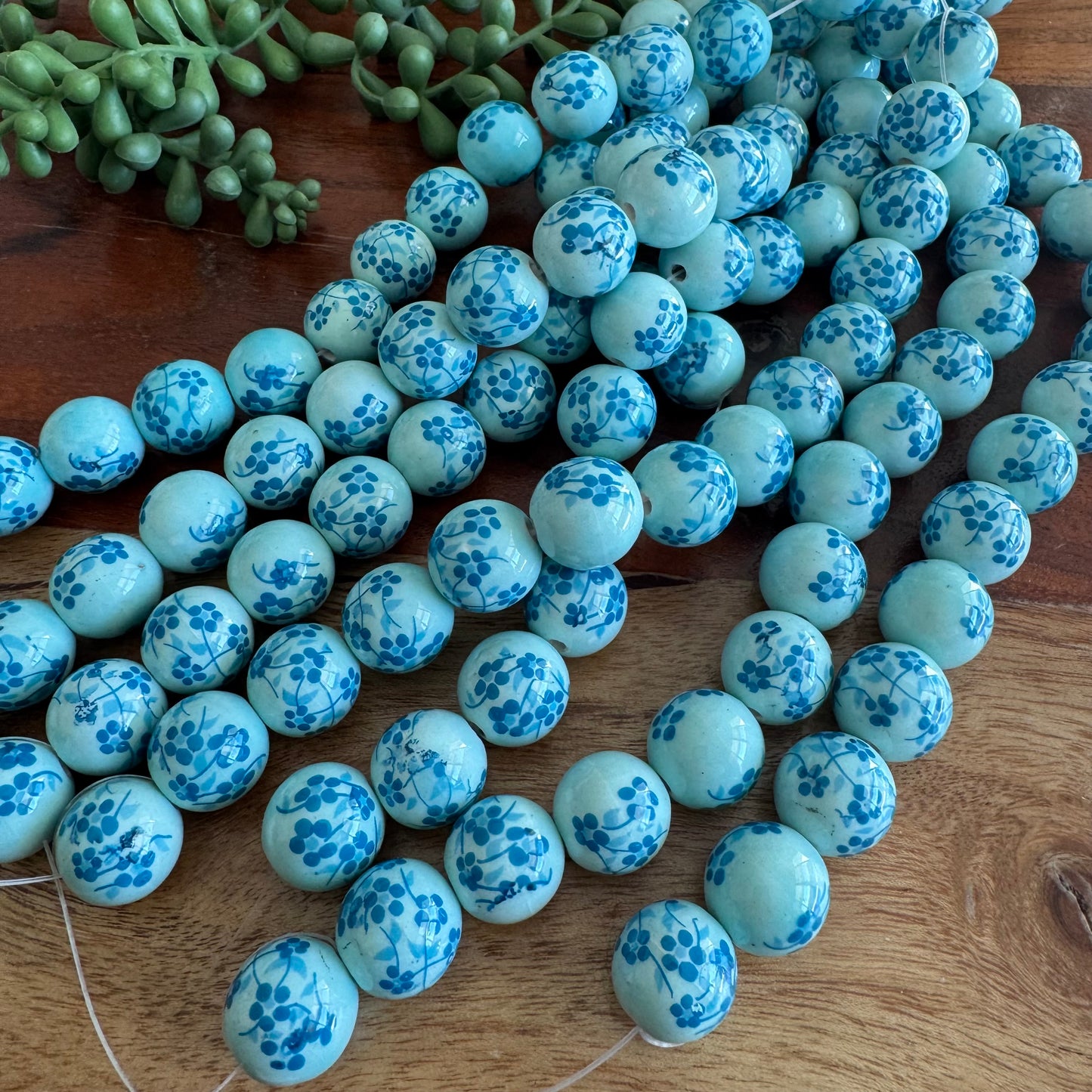 Aqua Ceramic Floral Beads 16mm