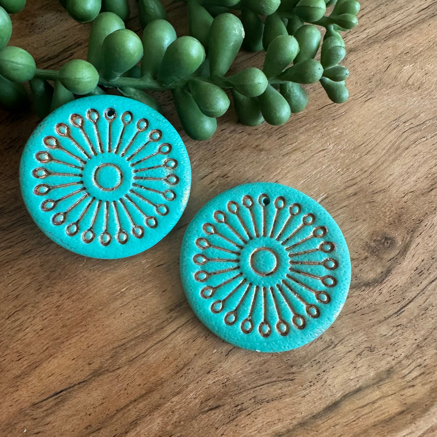 Copper Wash Turquoise Coin Pair