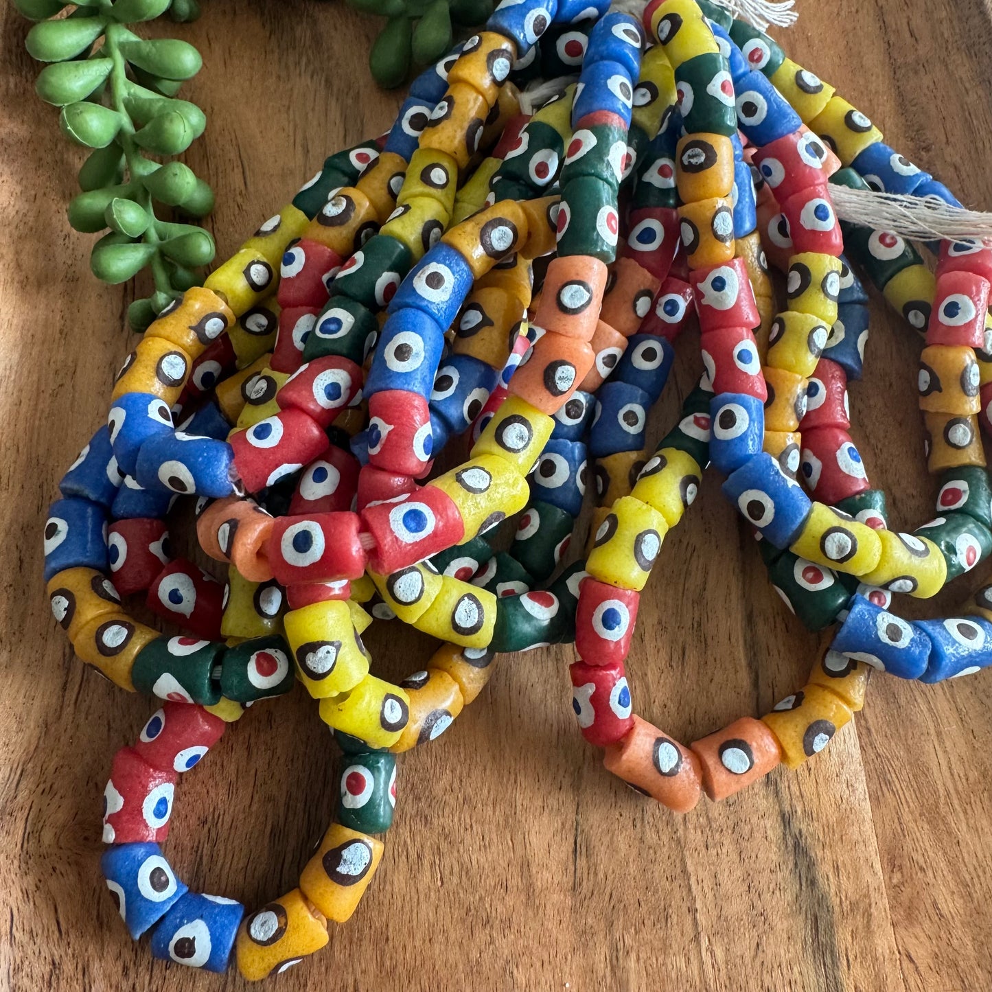 Multi Color African Glass Krobo Beads – 8x11 mm – 10 Inch Strand