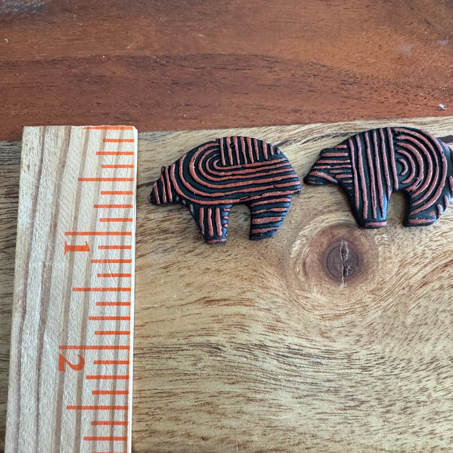Black and Red Mud Cloth Zuni Bear Charm Pair