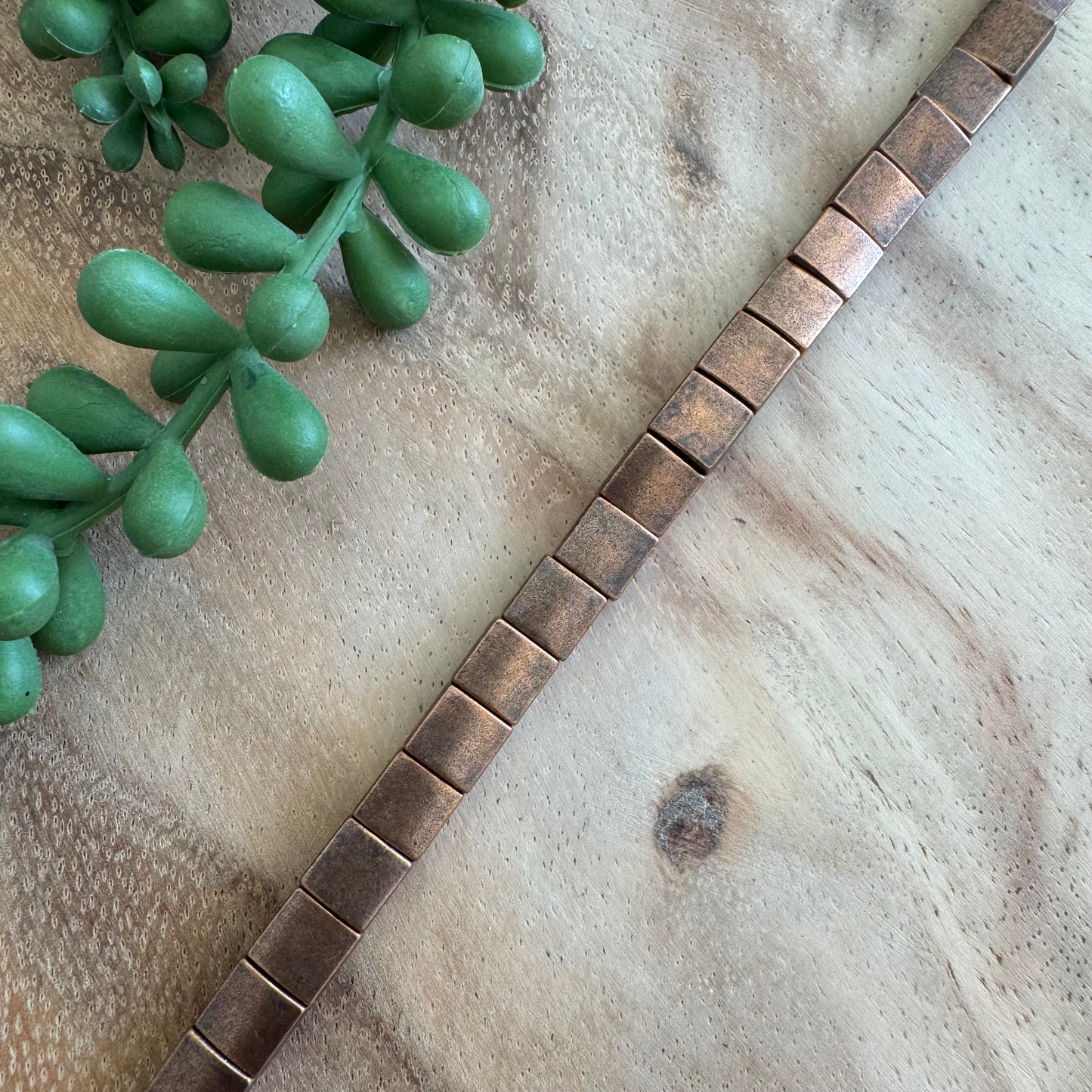 Antique Copper Metal Square Beads – 7 mm – 8 Inch Strand