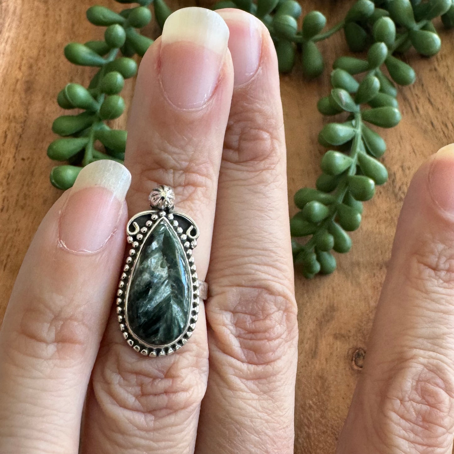 .925 Sterling Silver Seraphinite Ring - Size 5