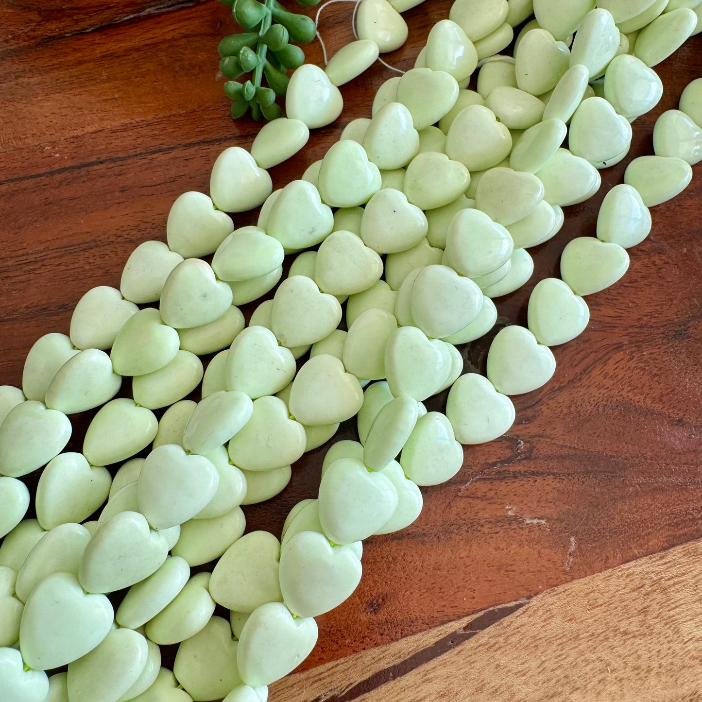 Green Heart Stone Bead Strand
