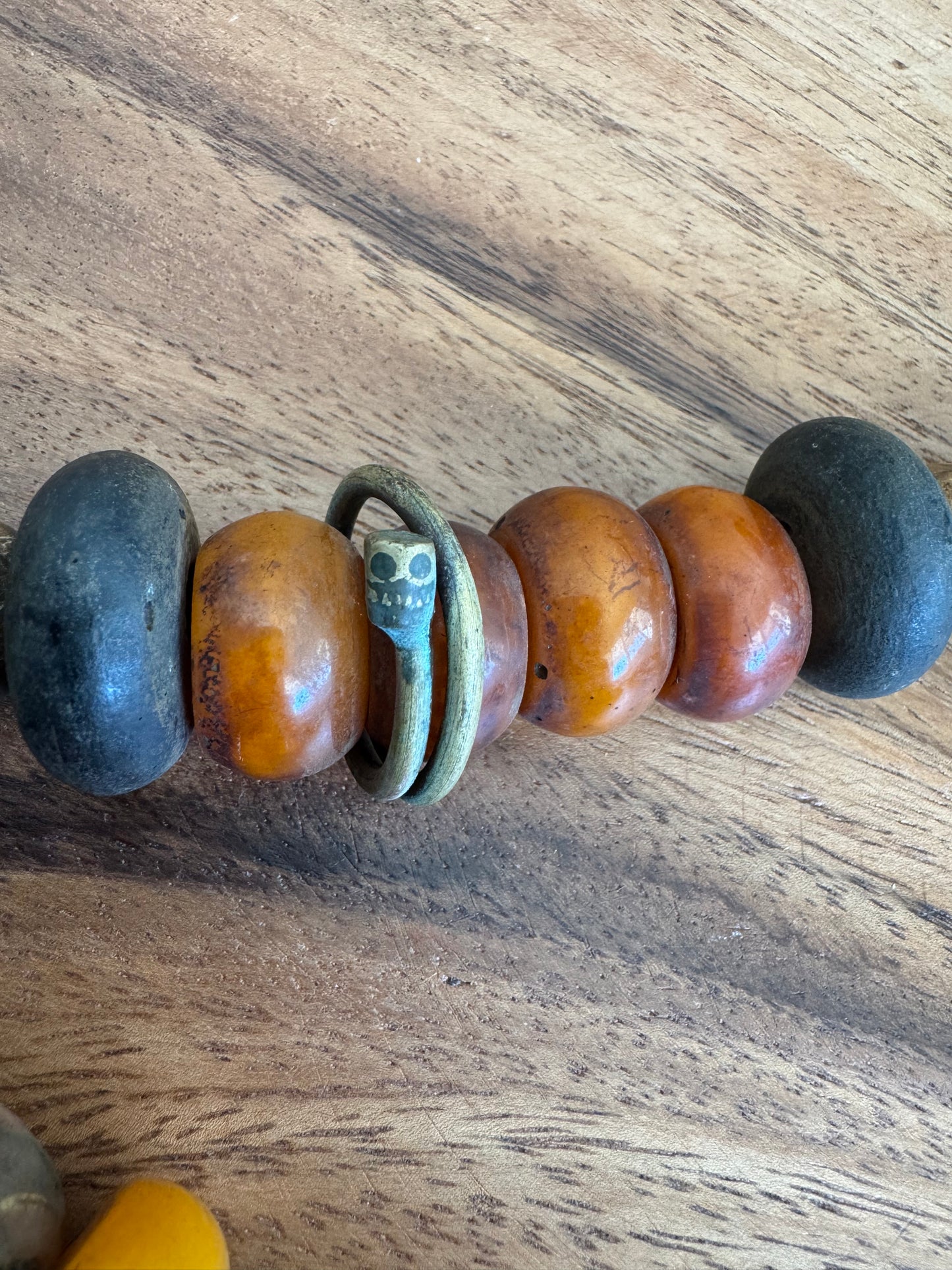 Tibetan Bead Strand – Old Glass, Resin, Bone & Metal Snake Coil