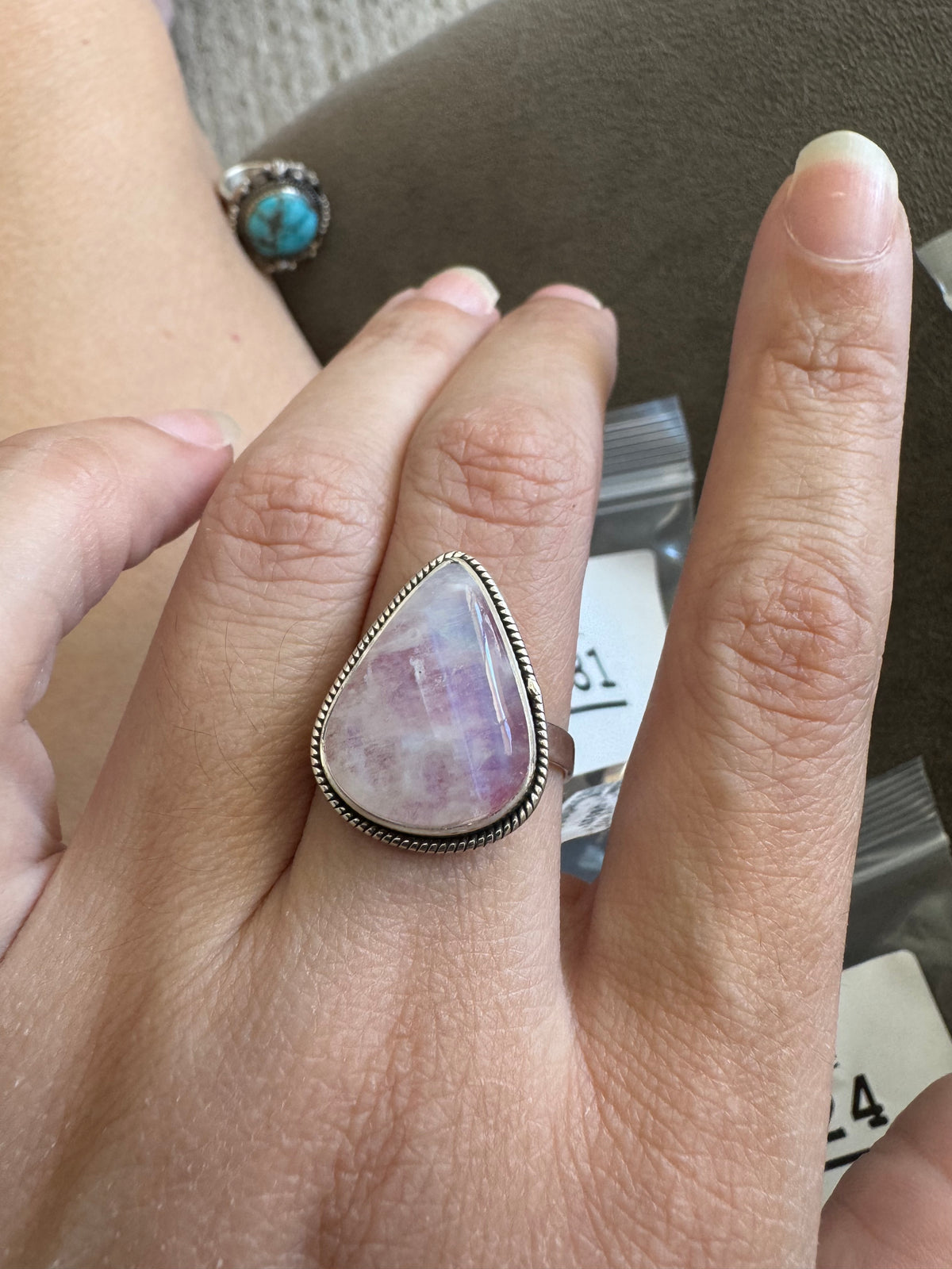 RESERVED .925 Sterling Silver & Pink Moonstone (Size 11)