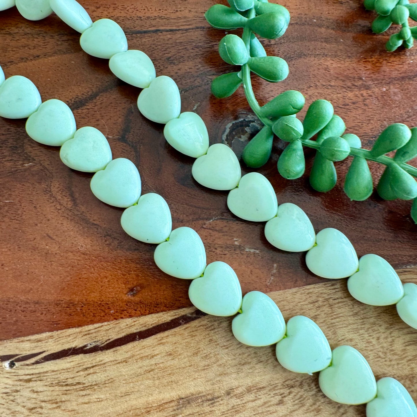 Green Heart Stone Bead Strand