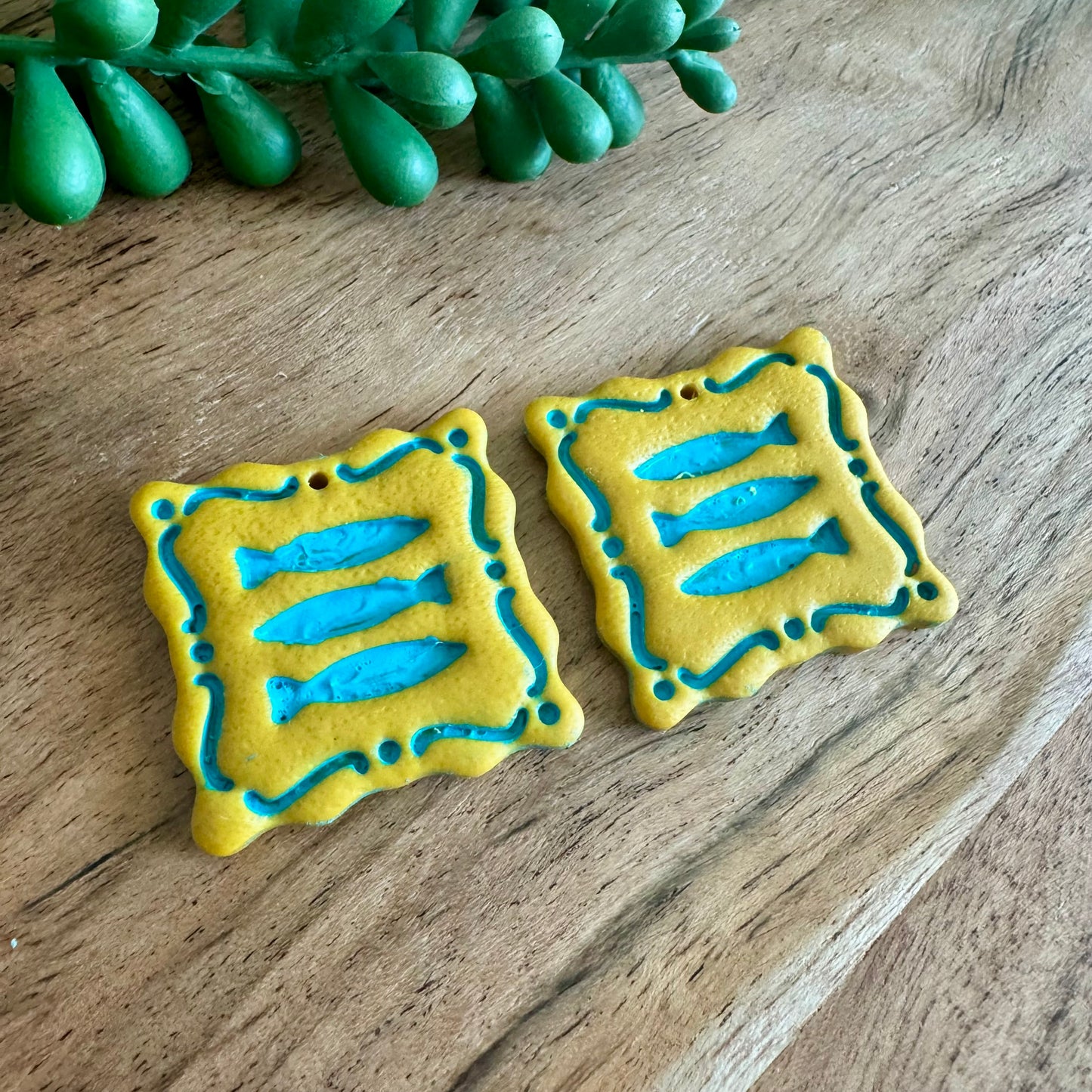 Mustard and Turquoise Fish Pair