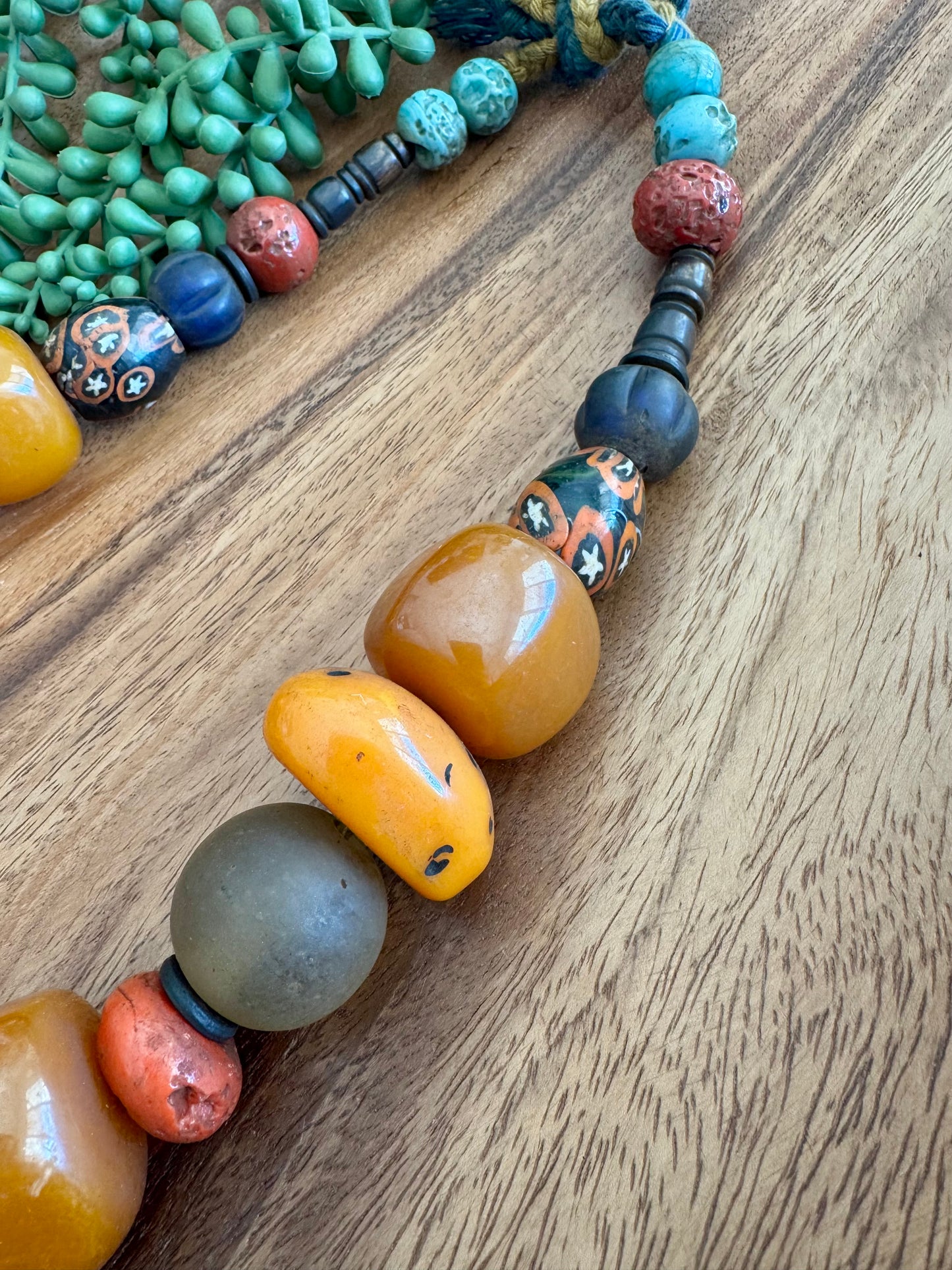 Rare Tibetan Mixed Bead Strand – Millefiori, Glass, Wood, Bone & Resin