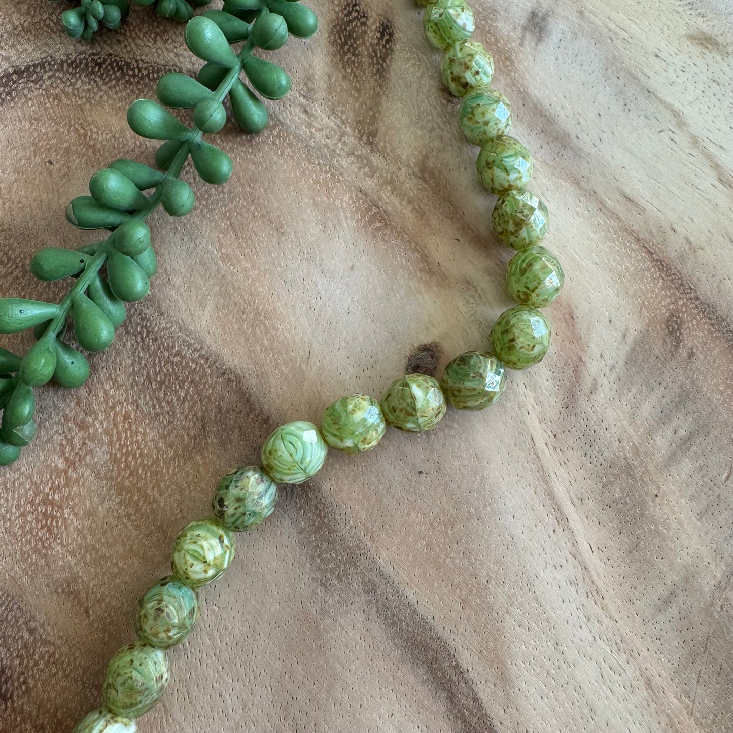 Vintage Green Czech Glass Fire Polish Beads – 12 mm – 8 Inch Strand