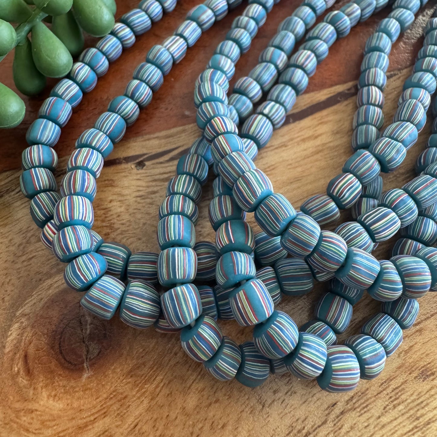 Teal Striped Java Gooseberry Beads