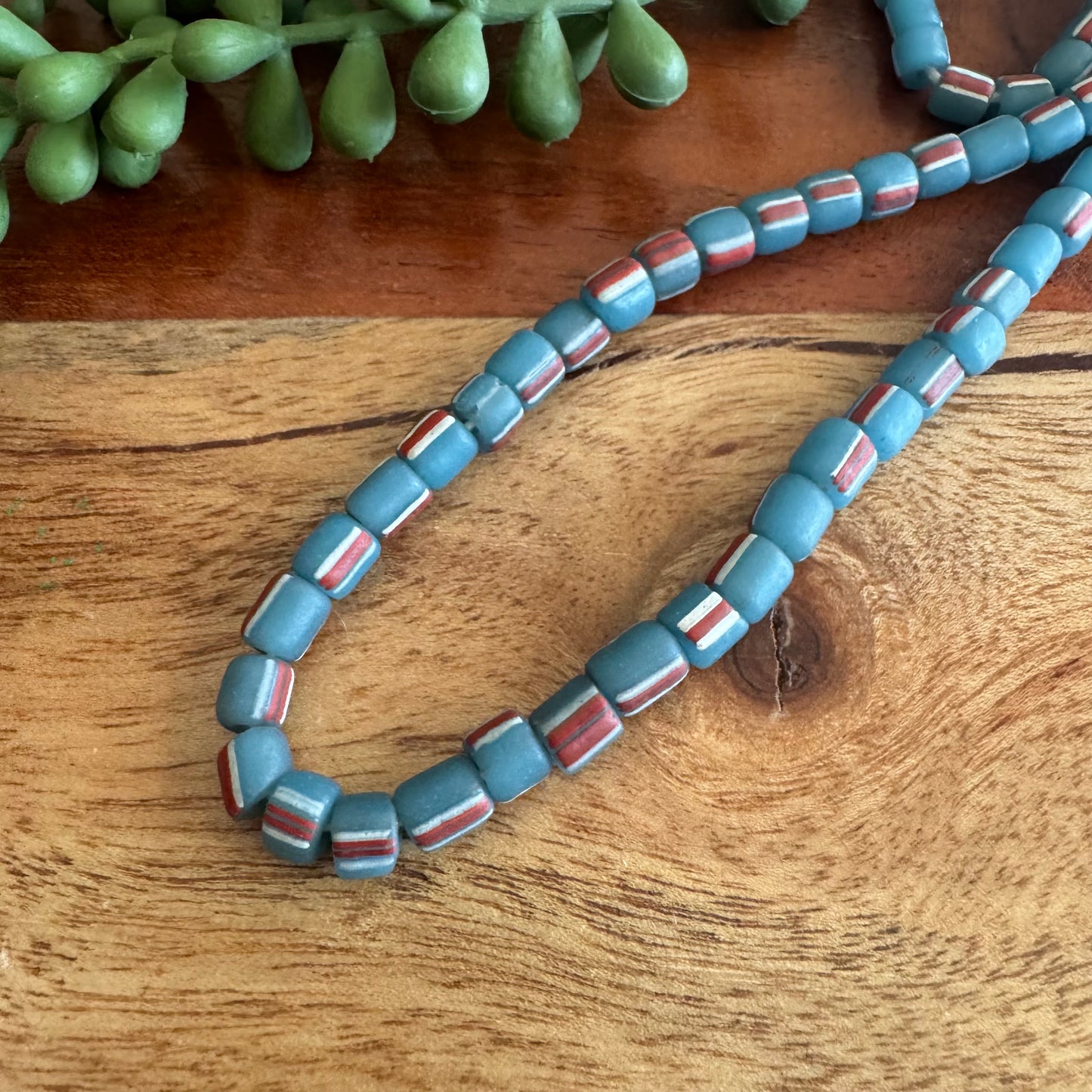 Blue & Red Striped Java Gooseberry Beads