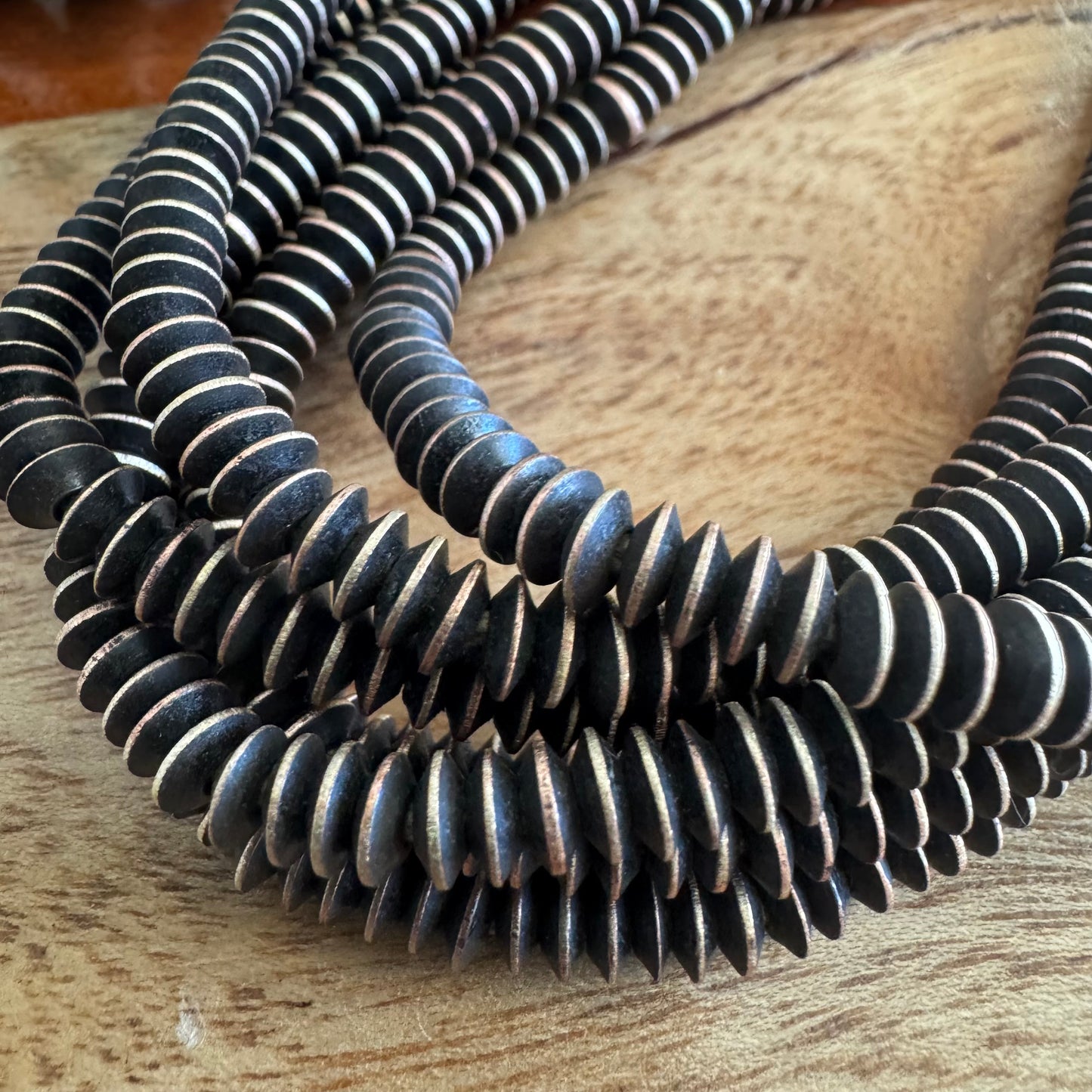 Two-Tone Black and Brass Flying Saucer Spacer Beads – 5mm, 24 Inch Strand