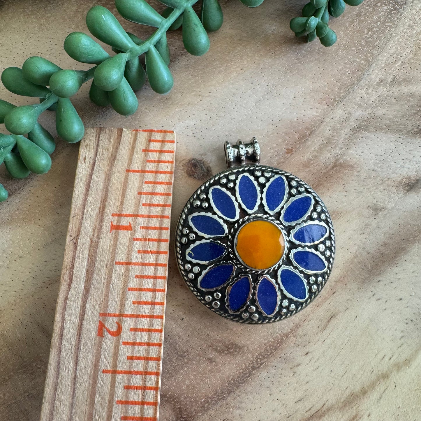 Tibetan Lapis Inlay Pendant – Tribal Style TIB04