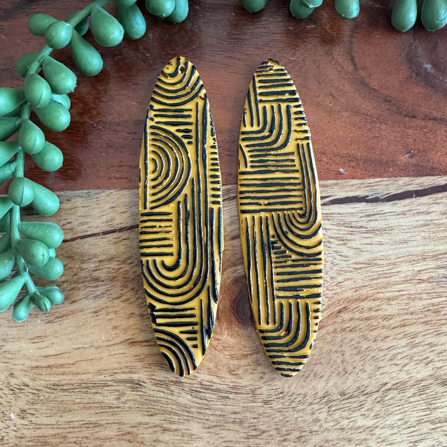 Mustard Mud Cloth Pendant Pair