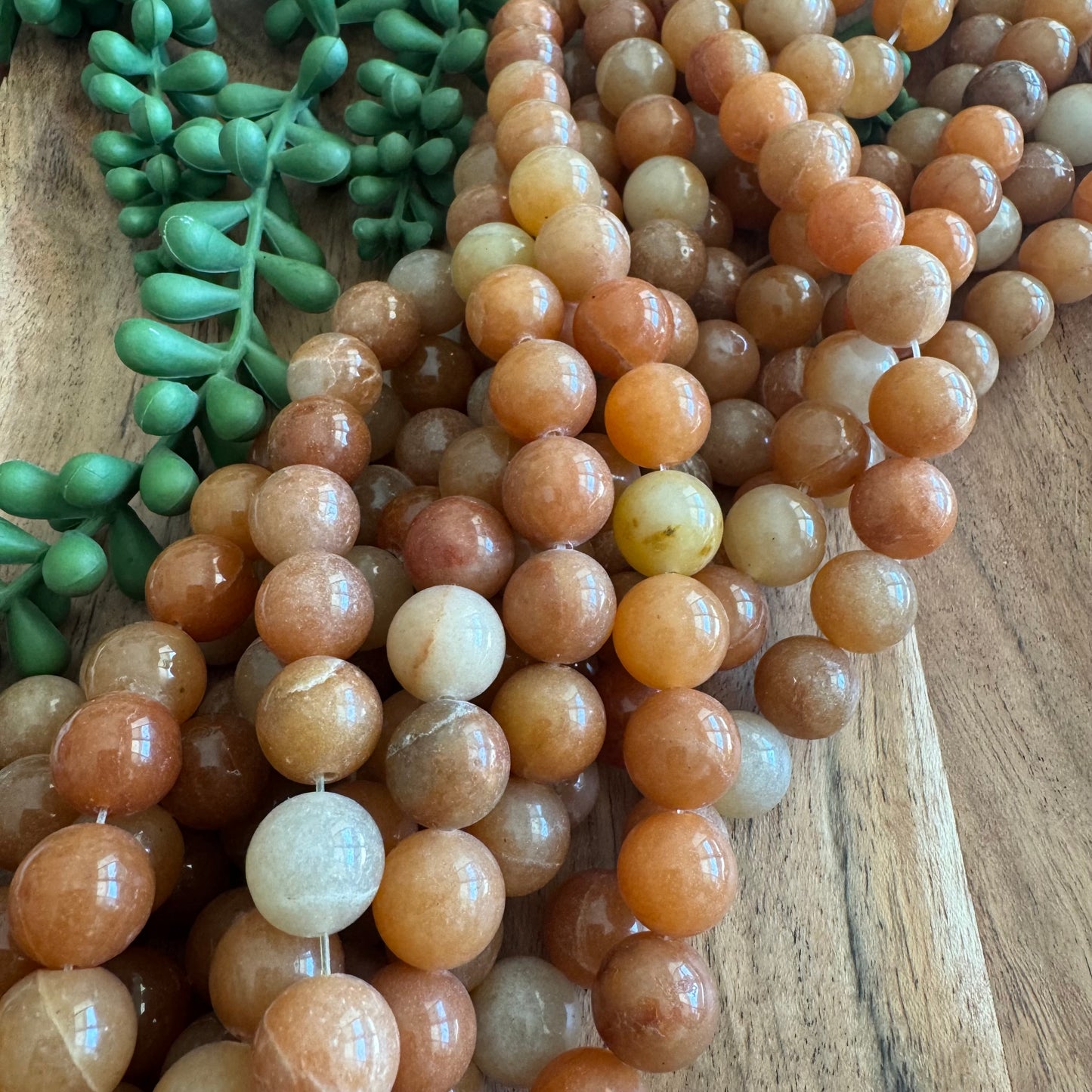 12 mm Peach Aventurine Round Bead Strand – 15”