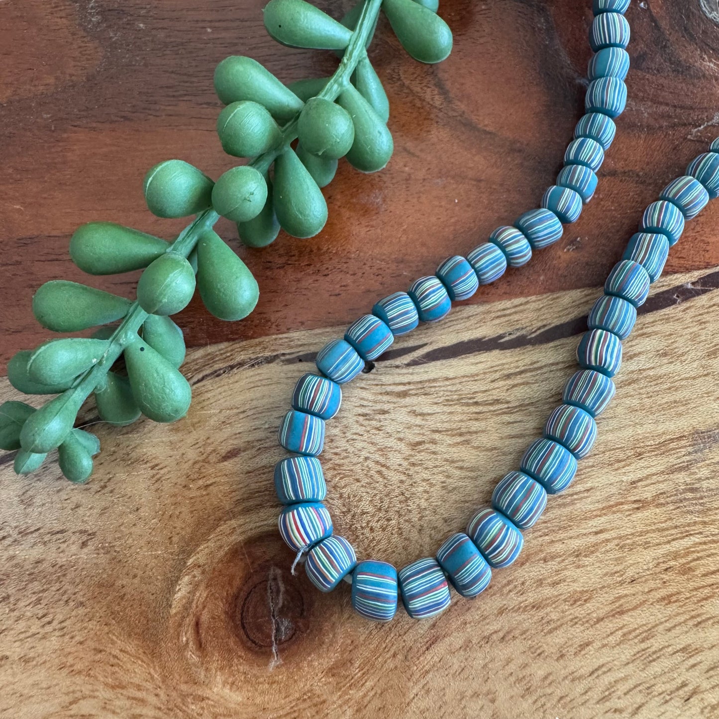 Teal Striped Java Gooseberry Beads