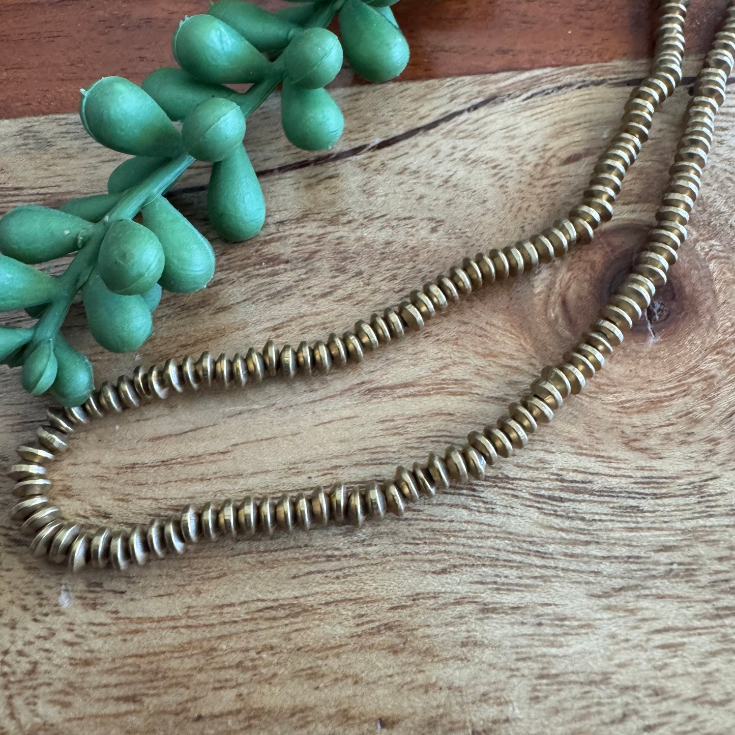 Brass Flying Saucer Spacer Beads – 4mm, 24 Inch Strand