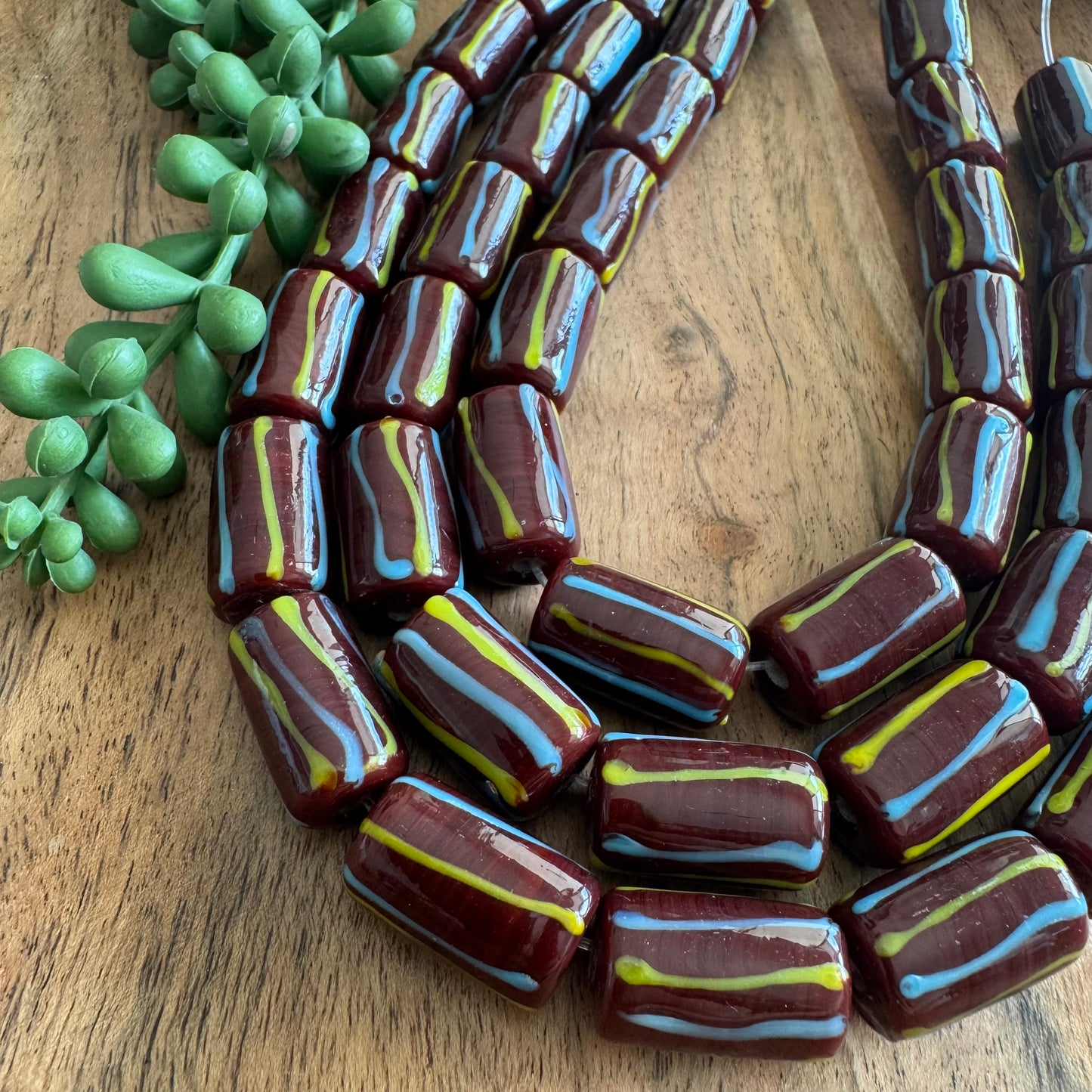 Maroon Glass Beads 12 x 20 mm