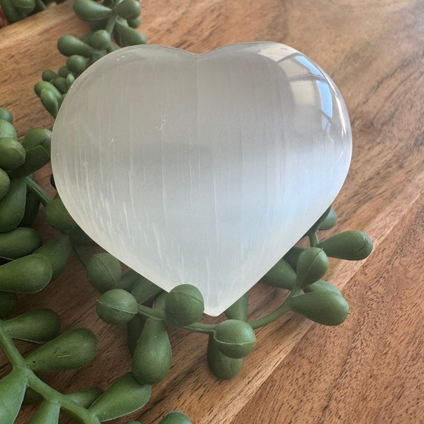 Selenite Heart Palm Stone – 7 cm