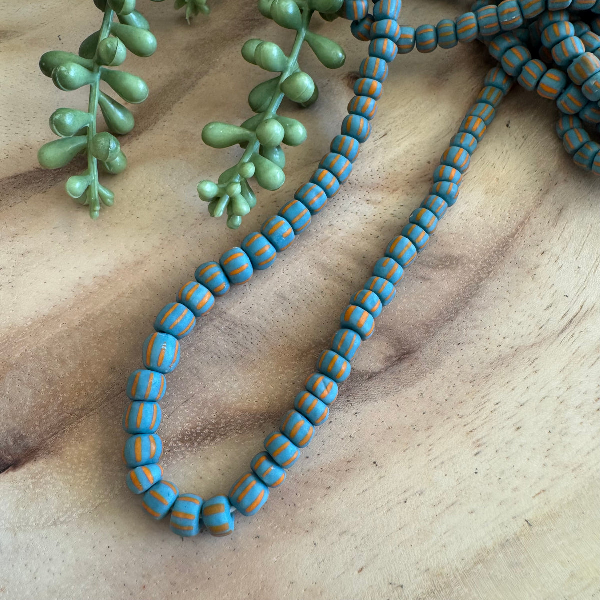 Teal and Orange Striped Java Gooseberry Beads JS103