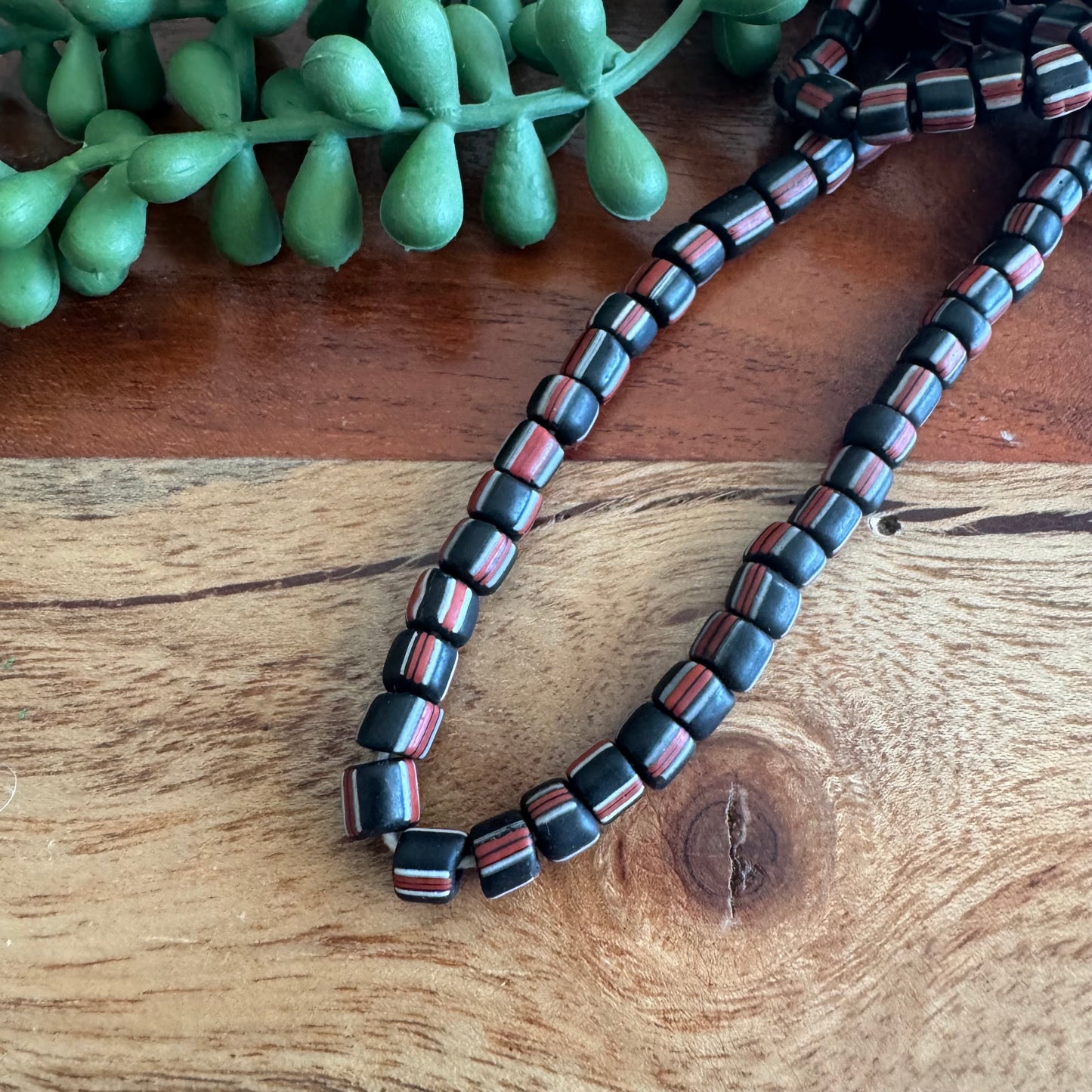 Black & Red Striped Java Gooseberry Beads