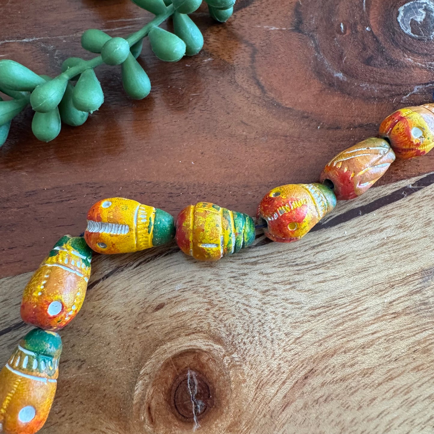 Carved Clay Beads | Colorful, Rustic, Tribal Style