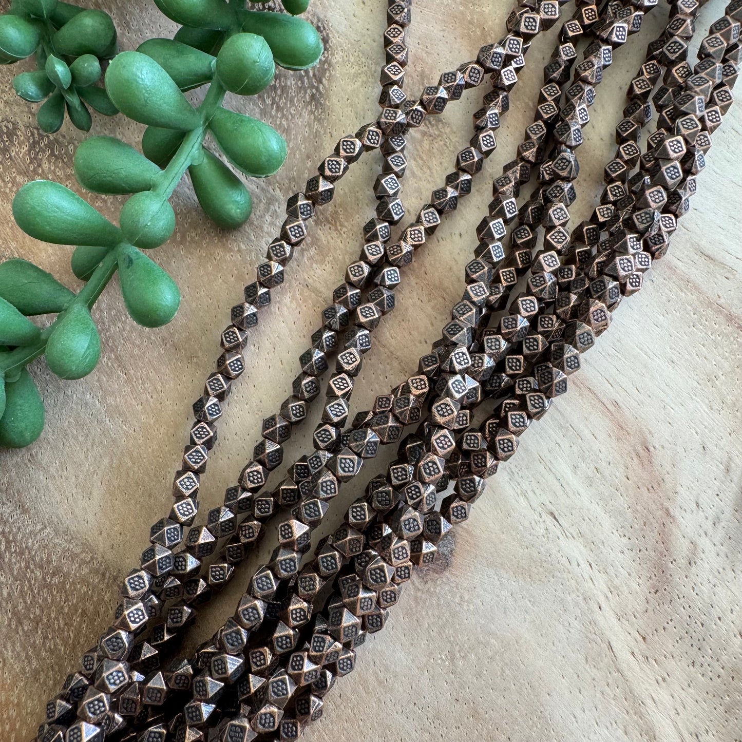 Antique Copper Plated Faceted Cube Spacer Beads – 4 mm – 8 Inch Strand MET01