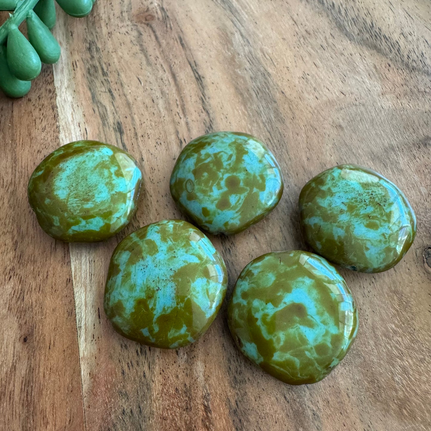 Vintage Czech Glass Turquoise Picasso Focal 1pc