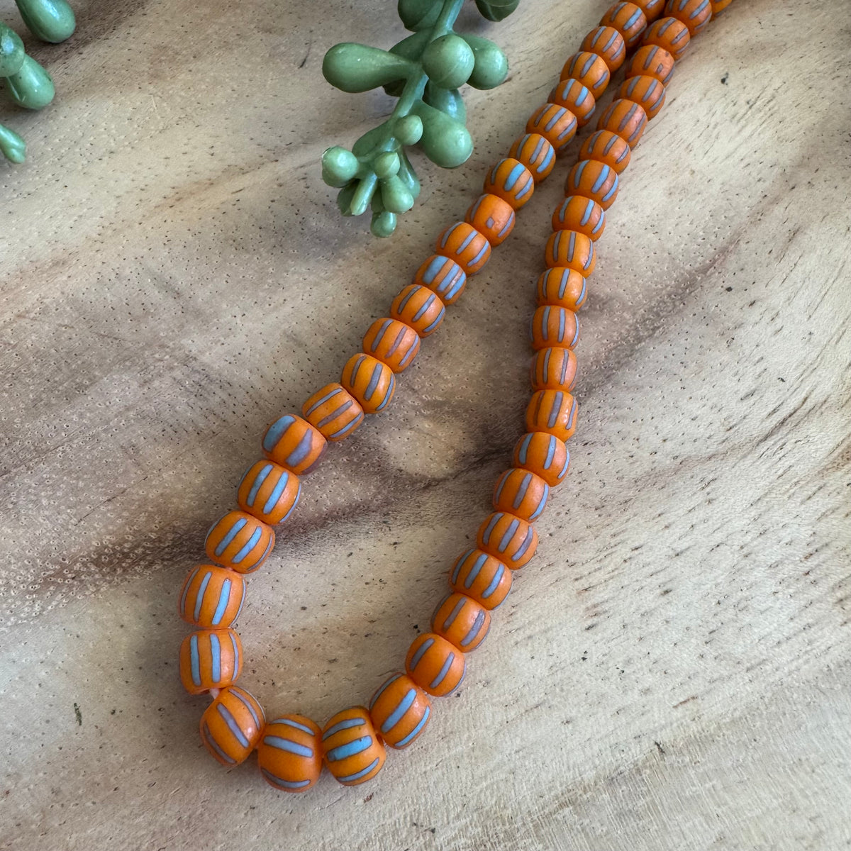 Orange and Blue Striped Java Gooseberry Beads JS104