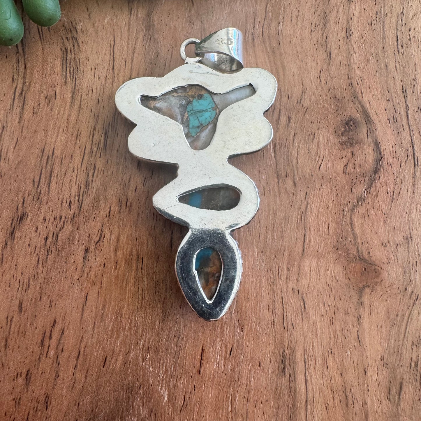 .925 Sterling Silver Pendant – Southwest-Inspired Orange Spiny Oyster & Turquoise Stack
