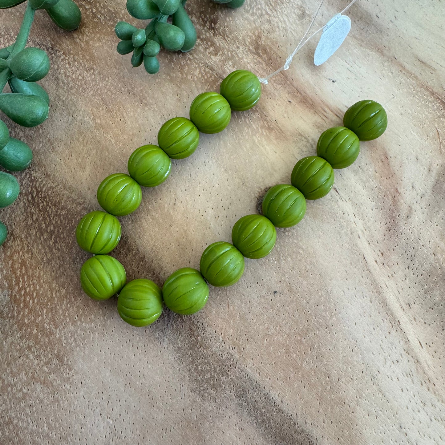 Vintage Green Melon Czech Glass Beads – 10 mm – 15 Piece Strand