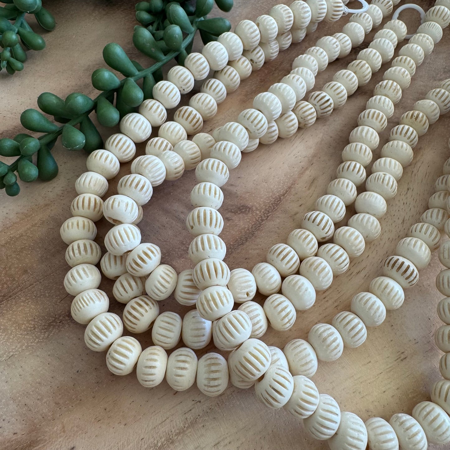 Carved Bone Beads – 8x10 mm – 15–16 Inch Strand – BN31