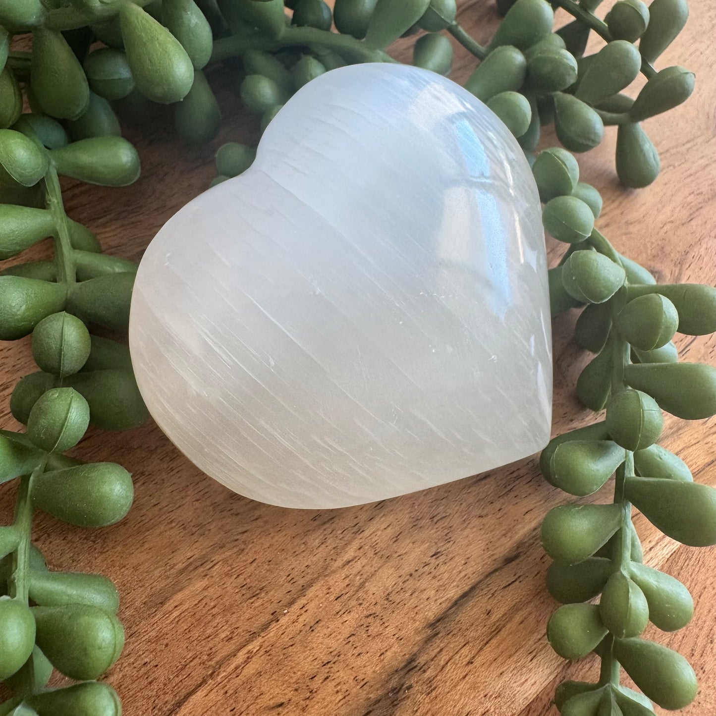 Selenite Heart Palm Stone – 7 cm