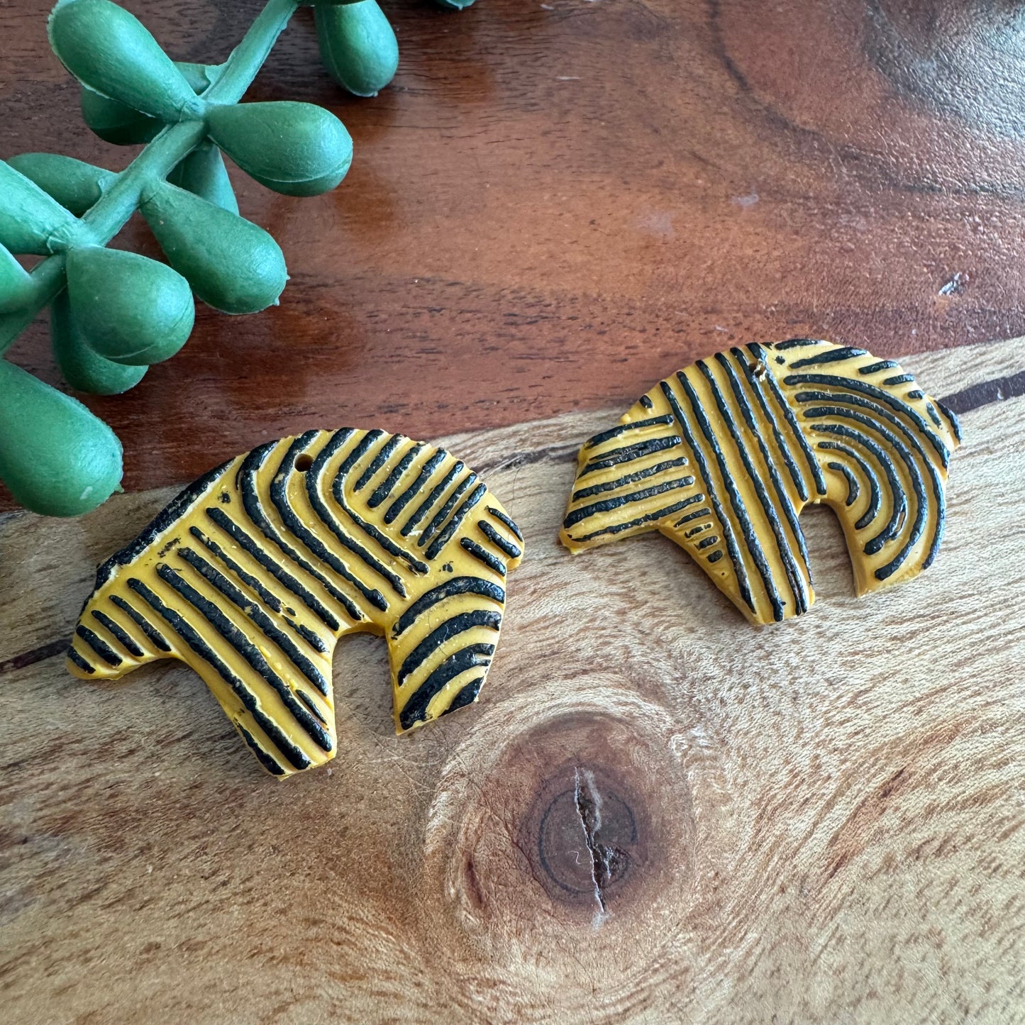 Mustard Mud Cloth Zuni Bear Charm Pair