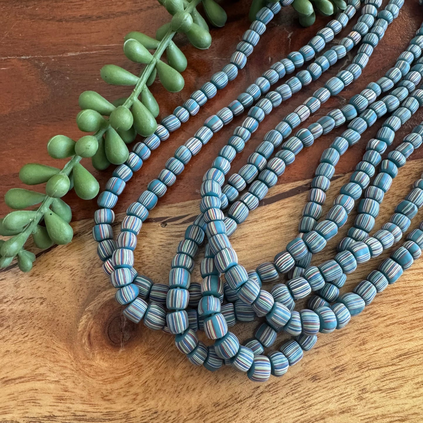 Teal Striped Java Gooseberry Beads